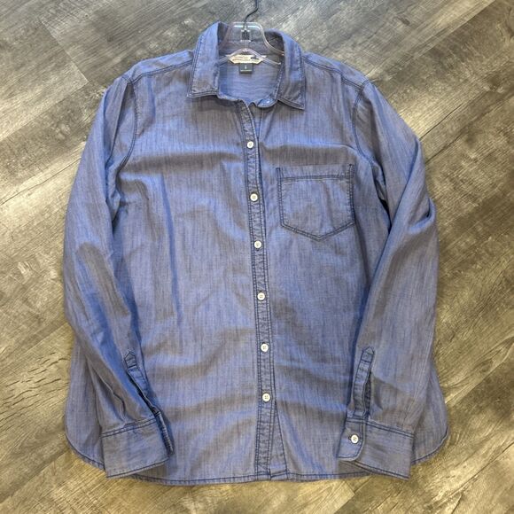 Old Navy Womens Large Long Sleeve Denim Button Up Shirt Top Classic Shirt - Picture 2 of 7